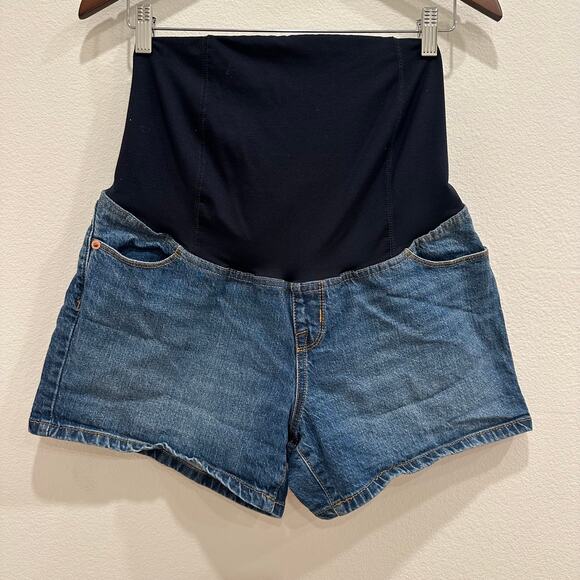Isabel Maternity Shorts Women's Size 10 Midi Short Stretchy Blue Medium Wash - Picture 1 of 7